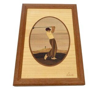 Framed Golf Art, Inlaid Wood, Golf Driver, Hudson River Inlay #21, Nelson, 6.8”